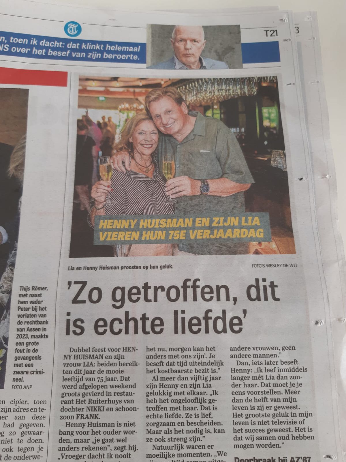 Henny en zijn lieve Lia in de Telegraaf